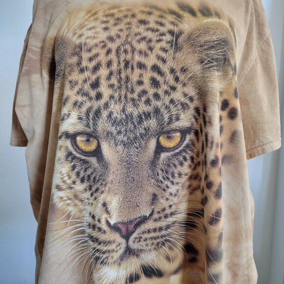 Gildan Tops - The Mountain Leopard Animal Graphic AOP Acid Wash Brown (Size XL)